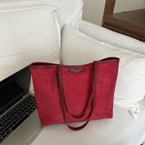 Vintage Wildleder-Optik PU-Leder Große Kapazität Tote Bag Für Damen Retro Koreanischer Stil Umhängetasche Lässige Pendler Handtasche