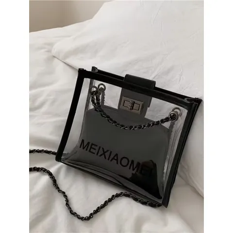 Damen Mode Transparente PVC Kette Schultertasche Mit Innentasche Streetwear Täglich Umhängetasche Metallschloss Handtasche