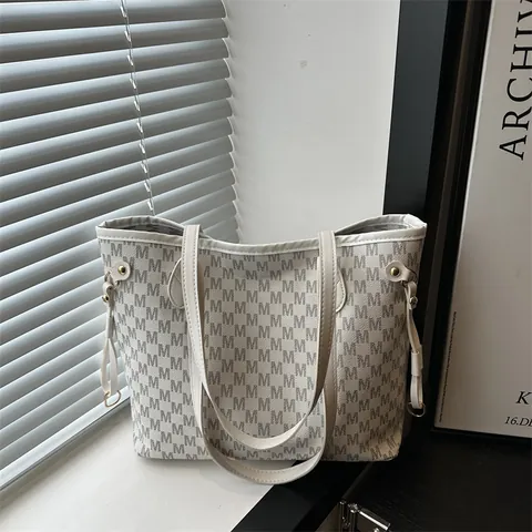 Damen Einkaufs Tasche Große Kapazität Kunstleder M Buchstabe Monogramm Schultertasche Minimalistisch Pendeln Handtasche Büro