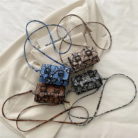 Sac Bandoulière Mini Imprimé Peau de Serpent Vintage pour Femmes en Cuir PU Carré Petit Sac à Main de Mode Fête Quotidienne Messenger Bag