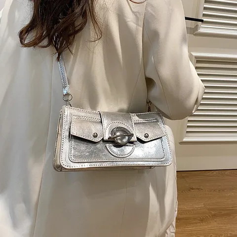 Vintage PU Leather Square Shoulder Bag For Women Planet Metal Buckle Crossbody Bag Small Fashion Underarm Purse Daily Casual Purse