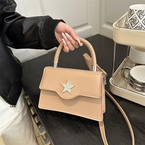 Borsa Quadrata Piccola con Stella e Strass da Donna in Pelle PU Moda Tracolla Singola Mini Satchel Accessorio Donna