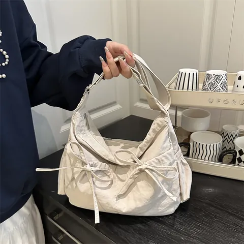 Borsa Messenger a Tracolla Plissettata da Donna Grande Capacità Design di Nicchia Con Fiocco Tracolla Regolabile Versatile