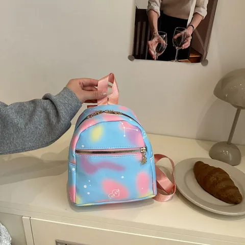 Women's Mini Tie-Dye Gradient Backpack Fashion Travel Bag Heart Star Print Sweet Casual School Bag Small Rucksack