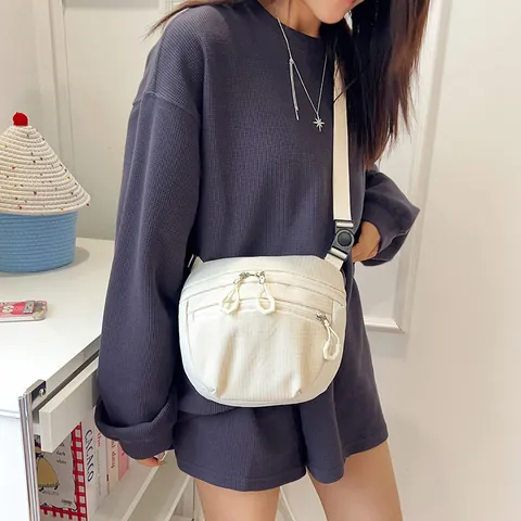 Borsa a Tracolla in Nylon da Donna Casual Minimalista Leggera Borsa da Petto Con Tasche Multi Cerniera e Tracolla Regolabile