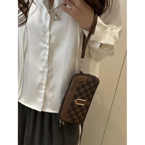 Bolso Bandolera Cuadrado Vintage Monograma Para Mujer Cuero PU Lona Patchwork Bolso De Hombro Pequeño De Moda