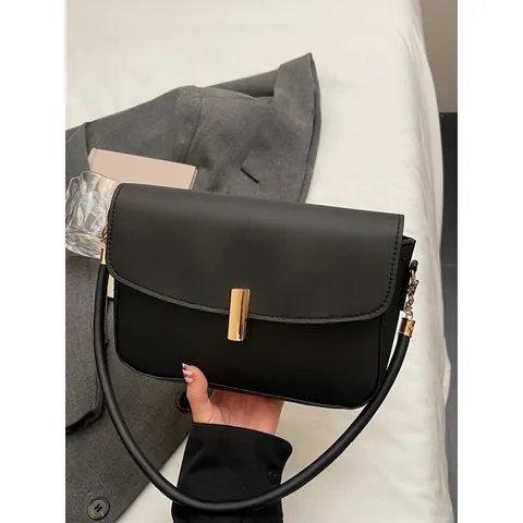 Borsa a Spalla in Pelle PU Minimalista Con Lucchetto in Metallo Dorato Borsa a Tracolla Rettangolare per Donna Urbana
