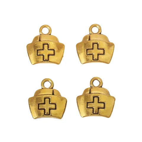 Vintage Alloy Nurse Hat Medical Cross Charms For DIY Jewelry Making Antique Gold Silver Nursing Theme Pendants