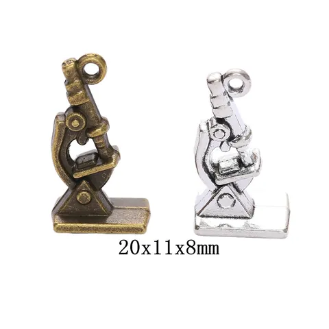 Vintage Zinc Alloy Microscope Charms For DIY Jewelry Making Antique Bronze Silver Science Medical Microscope Pendants For Necklace Bracelet