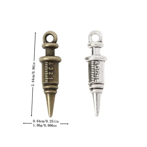 Vintage Alloy Syringe Charms Medical Supplies Pendants For DIY Jewelry Making Antique Silver Bronze Metal Charms For Crafts