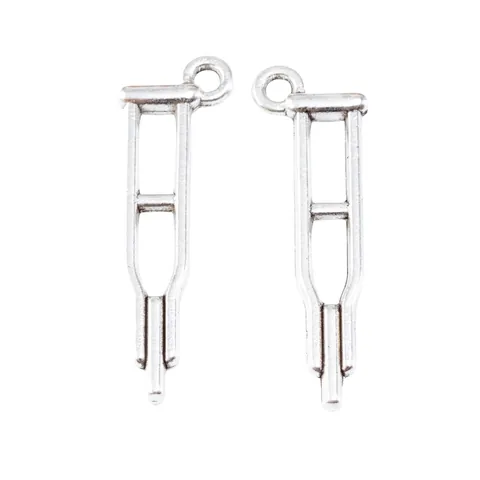 Vintage Zinc Alloy Mini Crutch Charms Antique Bronze Silver Plated Medical Supplies DIY Jewelry Making Pendant Accessories