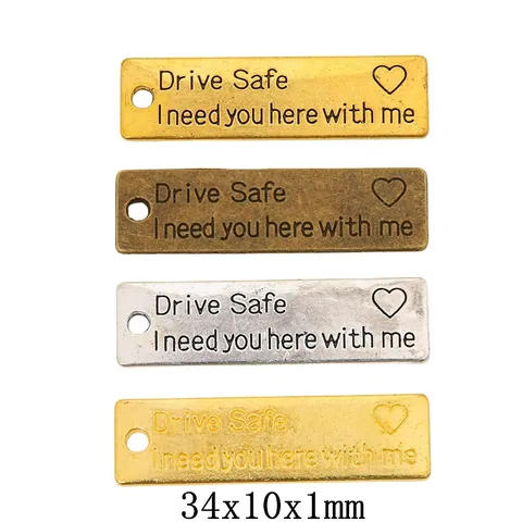 Vintage Legering Gegraveerde Drive Safe Hart Rechthoekige Hanger Connector Voor DIY Sieraden Maken Sleutelhanger Ketting Accessoire