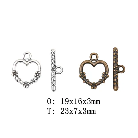 Vintage Set Chiusura a Barra a Cuore Bronzo Antico Argento Lega di Zinco Componenti per Gioielli Fai da Te per Collane e Bracciali
