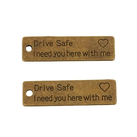 Vintage Legering Gegraveerde Drive Safe Hart Rechthoekige Hanger Connector Voor DIY Sieraden Maken Sleutelhanger Ketting Accessoire