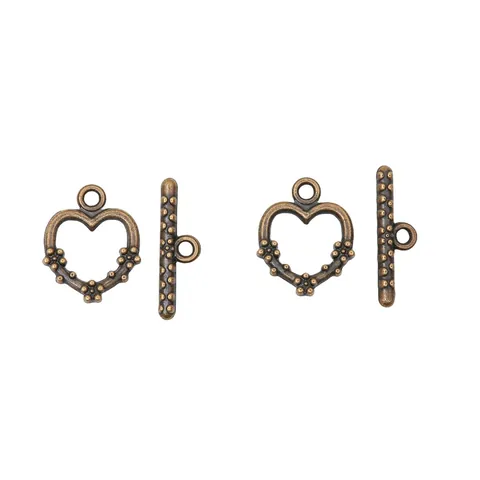 Vintage Set Chiusura a Barra a Cuore Bronzo Antico Argento Lega di Zinco Componenti per Gioielli Fai da Te per Collane e Bracciali