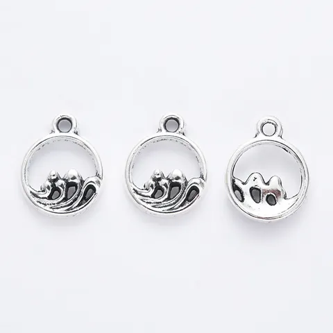 Vintage Alloy Ocean Wave Round Charms Hollow Floating Pattern DIY Jewelry Accessories For Necklace Bracelet Earrings Making