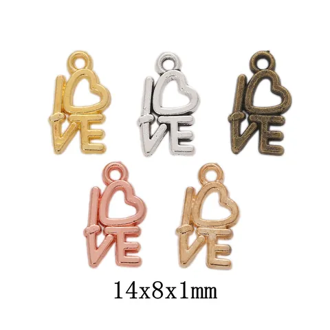 DIY Jewelry Making Alloy LOVE Heart Letter Charms Pendants For Necklace Bracelet Making Vintage Style Women Jewelry Accessories