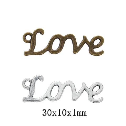 Ciondolo Vintage in Lega Lettera Love per DIY Creazione Gioielli Bronzo Argento Antico Pendant Only (Without Chain) Accessorio Artigianale