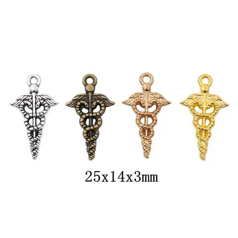 Vintage Alloy Winged Caduceus Charms For DIY Jewelry Making Medical Symbol Pendants Medical Snake Wand Charms Plated Accessory