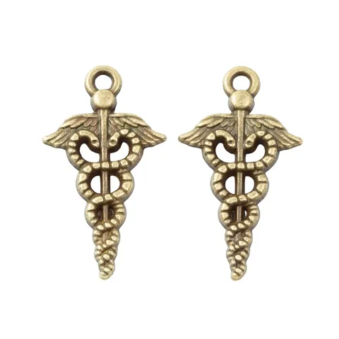 Vintage Alloy Winged Caduceus Charms For DIY Jewelry Making Medical Symbol Pendants Medical Snake Wand Charms Plated Accessory
