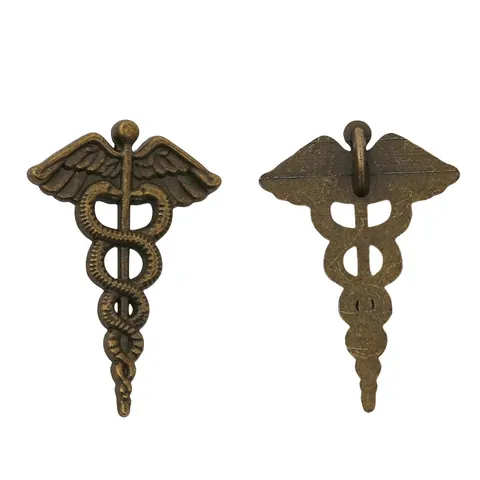 Vintage Alloy Caduceus Medical Symbol Wings Snakes Charm For DIY Jewelry Making Antique Gold Silver Bronze Pendants
