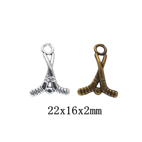 Retro Zinklegierung Eishockeyschläger Gekreuzt Mit Puck Charm Anhänger Für DIY Schmuckherstellung Sport Stil Zubehör