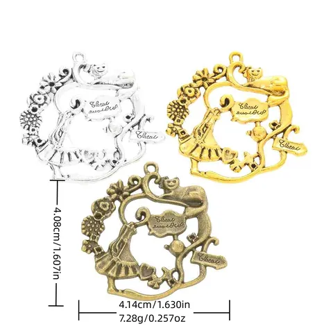 Vintage Alloy Hollow Cat Flower Wreath Pendant Only (Without Chain) For DIY Jewelry Making Fairytale Style Metal Charm