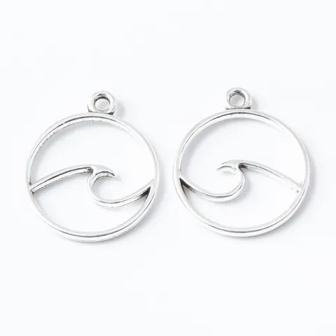 Vintage Alloy Ocean Wave Round Charms Antique Bronze Silver Hollow Circular Jewelry Making Connectors DIY Craft Findings