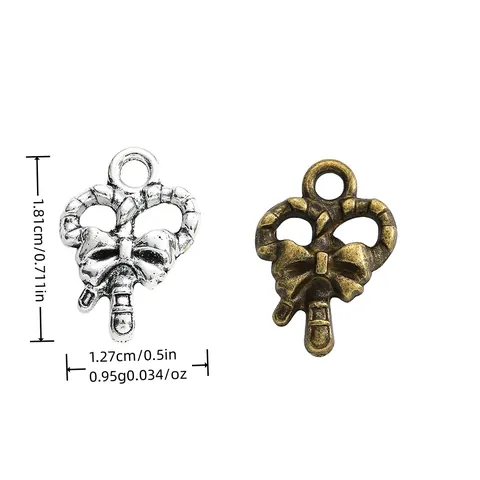 Vintage Alloy Christmas Candy Cane Bowknot Charms For DIY Necklace Bracelet Jewelry Making Antique Bronze Silver Pendants