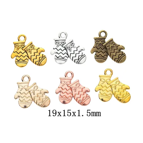 DIY Vintage Zinc Alloy Christmas Mitten Glove Charms For Jewelry Making Bow Design Metal Pendants Necklace Bracelet Handcraft Supplies