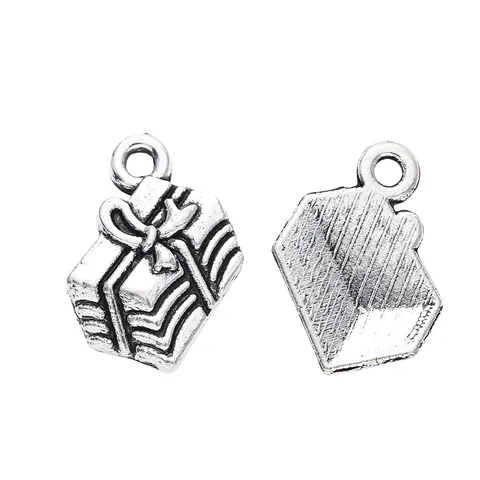 Vintage Legierung Geschenkbox Anhänger Mit Schleife Pendants Für Weihnachten DIY Schmuckherstellung Halskette Armband Antik Bronze Silber Gold