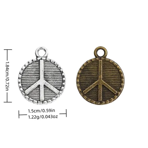 Vintage Zinklegering Ronde Vredesteken Hangers voor DIY Sieraden Maken Antiek Brons Zilver Kleur Sieraden Accessoires