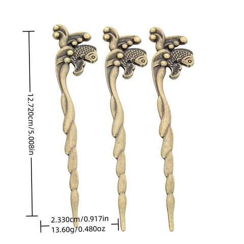 Palillos para el Cabello de Aleación Retro Pez Koi Estilo Chino Tradicional Bronce Antiguo Horquilla en Espiral Mujer