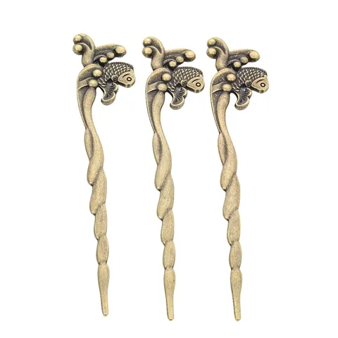 Palillos para el Cabello de Aleación Retro Pez Koi Estilo Chino Tradicional Bronce Antiguo Horquilla en Espiral Mujer
