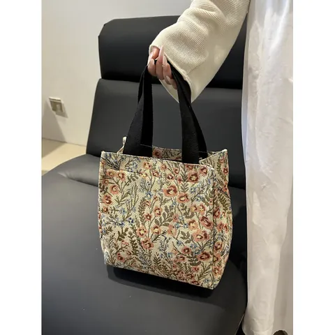 Vintage Jacquard Floral Tote Bag Large Capacity Canvas Handbag Butterfly Pattern For Women Daily Commute Stylish Versatile Shopping Bag