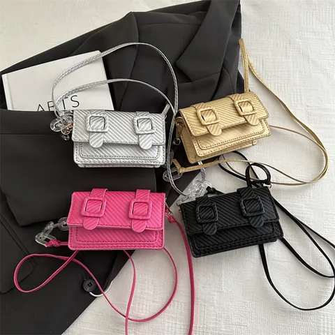 Damen Mini Quadratische Umhängetasche Mode PU Leder Kohlenstofffaser Textur Schultertasche Mit Acryl Kette Magnetverschluss