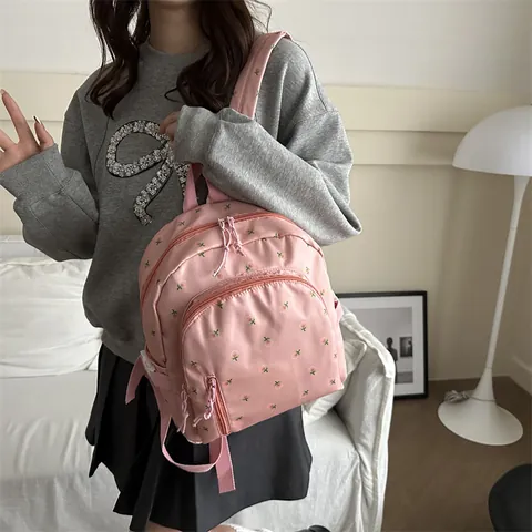 Damen Mode Rucksack Mit Blumenmuster Nylon Leicht Großes Fassungsvermögen Student Schultasche Lässig Reise Rucksack Mit Rosenmuster