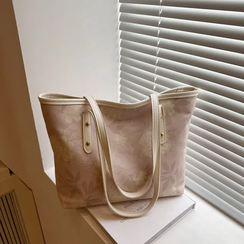 Women Large Capacity PU Leather Floral Printed Tote Bag Minimalist Shoulder Bag Casual Handbag For Daily Work Travel
