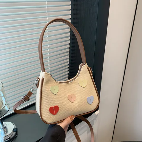 Borsa Sottobraccio Dolce da Donna in Tela Intrecciata con Cuore Borsa a Spalla con Tracolla Regolabile Hobo Casual Moda