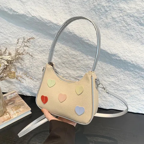 Borsa Sottobraccio Dolce da Donna in Tela Intrecciata con Cuore Borsa a Spalla con Tracolla Regolabile Hobo Casual Moda