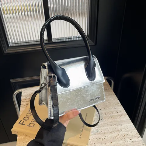 Women Mini Square Handbag PU Leather Flap Crossbody Bag With Large Handle Elegant Shoulder Bag For Daily Party Fashion