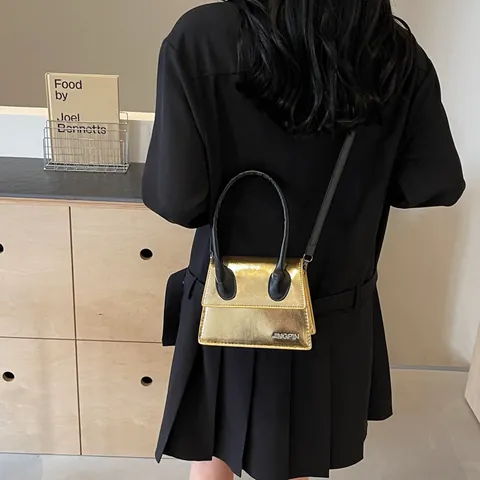Women Mini Square Handbag PU Leather Flap Crossbody Bag With Large Handle Elegant Shoulder Bag For Daily Party Fashion