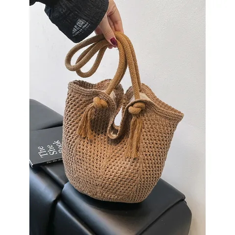 Bohemian Gewebte Hohle Tragetasche Für Damen Sommer Häkeln Umhängetasche Quasten Dekoration Strand Urlaub Große Kapazität Handtasche