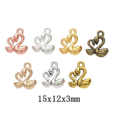 Vintage Zinc Alloy Swan Heart Charms For DIY Jewelry Making Antique Bronze Silver Gold Retro Animal Pendant Findings