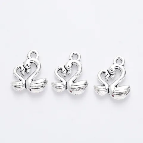 Vintage Zinc Alloy Swan Heart Charms For DIY Jewelry Making Antique Bronze Silver Gold Retro Animal Pendant Findings
