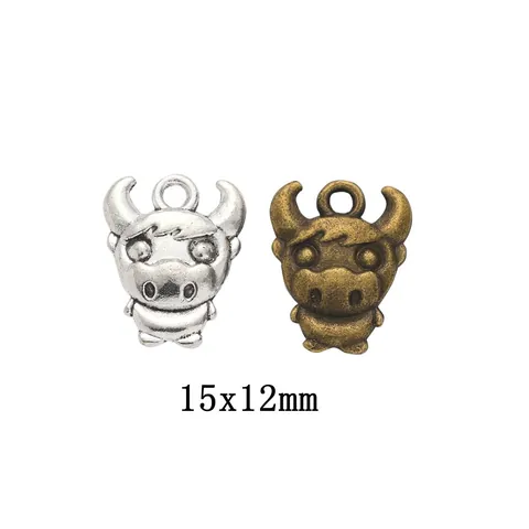 Vintage Zinc Alloy Cartoon Bull Cow Head Charms For DIY Jewelry Making Antique Bronze Silver Metal Animal Pendants