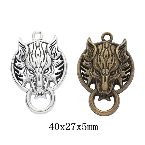 Colgante Vintage de Cabeza de Lobo en Aleación de Zinc DIY Accesorios Joyería Bronce Antiguo Plata Charms Animales para Collares