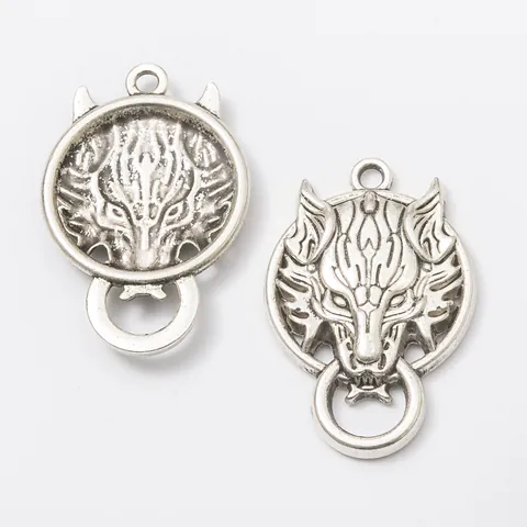 Colgante Vintage de Cabeza de Lobo en Aleación de Zinc DIY Accesorios Joyería Bronce Antiguo Plata Charms Animales para Collares