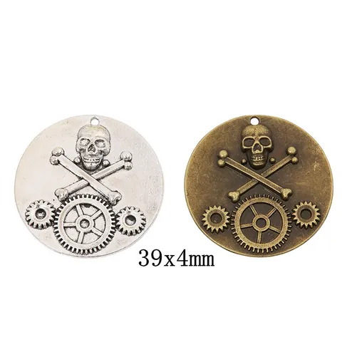 Vintage Steampunk Zinc Alloy Skull Gear Pendant Charms Antique Bronze Silver Gothic DIY Jewelry Making Accessories For Necklace