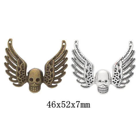 Vintage Alloy Skull Wings Pendants For DIY Jewelry Making Gothic Punk Style Charms Antique Bronze Silver Craft Accessories